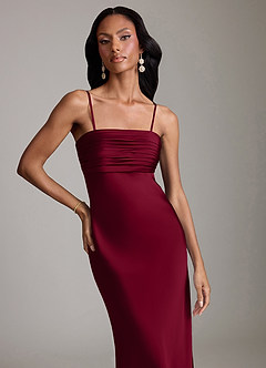 Azazie Saylor Bridesmaid Dresses Burgundy Mermaid Strapless Stretch Satin Dress image3