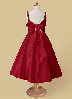 Azazie Cutie Pie vestidos de niña de las flores Vestido de Escarlata de Satin Mate de Corte En A con Plisado image5