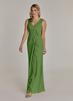 Azazie Manuella Mère de la mariée Robes Robe Trapèze en Mousseline de soie Col V plissé Basilic image5