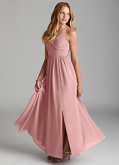 Azazie Zeya Junior Abito A-Line in Chiffon Rosa Polverosa image4