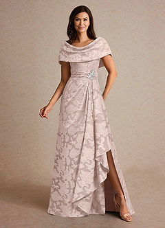 Azazie Branford Mother of the Bride Dresses Blushing Pink A-Line Pleated Floral Burnout Dress image4