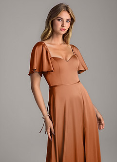 Azazie Chloe Robes de demoiselle d'honneur Robe Trapèze en Satin extensible Encolure en Forme de Cœur Cuivre image6