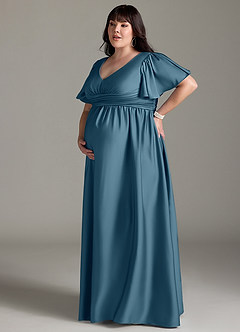Azazie Verna Maternity Bridesmaid Dresses A-Line Ruched Stretch Satin Floor-Length Dress image14