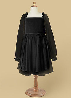 Azazie Aya Flower Girl Dresses Black A-Line with Sleeves Tulle Dress image6