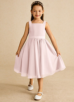 Azazie Ari Blumenmädchenkleider A-Linie ärmellos Chiffon Kleid Zartrosa image2