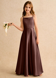 Azazie Joella Girls Formal Abiti da Ragazza di Fiori Abito A-Line in Raso Elasticizzato Plissettato Espresso image2