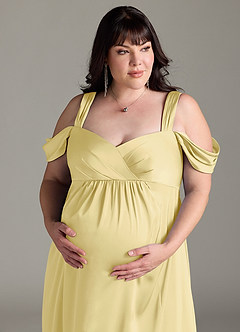 Azazie Rhea vestidos de dama de honor de maternidad Vestido de Corte En A Off The Shoulder Plisado Hasta el suelo Satén Elástico image12