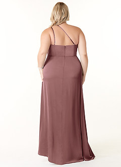 Azazie Maron Bridesmaid Dresses Vintage Mauve A-Line One Shoulder Stretch Satin Dress image8