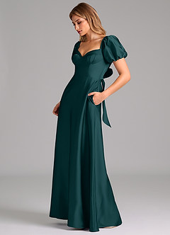 Azazie Fatima Vestidos de damas de honor Vestido de Pino de Satén Elástico de Corte en A con Plisado image5