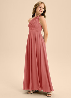 Azazie Charlize Junior Antique Rose A-Line Pleated Chiffon Dress image4