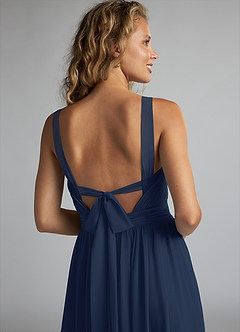 Azazie Aziza Bridesmaid Dresses Dark Navy A-Line V-Neck Pleated Chiffon Dress image6