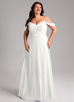 Azazie Marley Robes de demoiselle d'honneur Robe Trapèze Convertible en Mousseline de soie Épaule décolletée Blanc image13