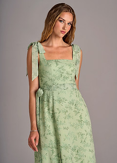 Azazie Deb Bridesmaid Dresses Green Fern Floral A-Line with Pockets Chiffon Convertible Dress image2