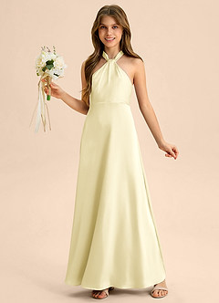 Azazie Beah Junior Robe Trapèze en Satin extensible Plissée Sorbet Citron image3