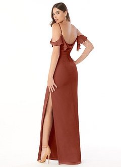 Azazie Emeralda Brautjungfernkleider Etui Schulterfrei Chiffon Kleid Rotbraun image4
