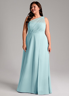 Azazie Phaedra Bridesmaid Dresses Sea Glass A-Line One Shoulder Chiffon Dress image14