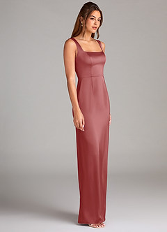 Azazie Flori Bridesmaid Dresses Antique Rose Sheath Side Slit Stretch Satin Dress image3