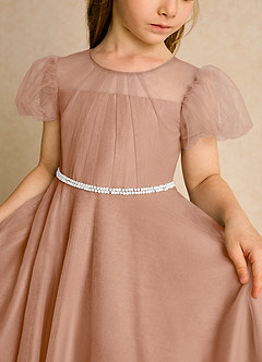 Azazie Duckie Flower Girl Dresses Champagne Rose Ball-Gown Pleated Tulle Dress image6