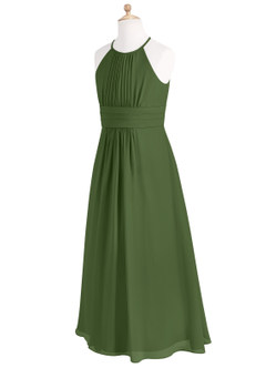 Azazie Bonnie Junior Olive A-Line Pleated Chiffon Dress image7