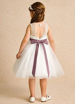Azazie Lettie Flower Girl Dresses Ivory Vintage Mauve Ball-Gown Lace Dress image2