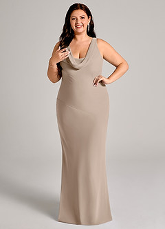 Azazie Rylina Bridesmaid Dresses Taupe Mermaid Pleated Chiffon Dress image10
