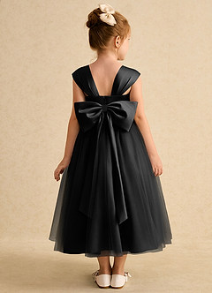 Azazie Chickadee Blumenmädchenkleider Ballkleid Herzausschnitt Matte Satin Kleid Schwarz image3