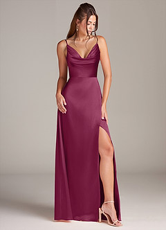 Azazie Sarella Bridesmaid Dresses Burgundy A-Line with Pockets Metallic Satin Dress image3