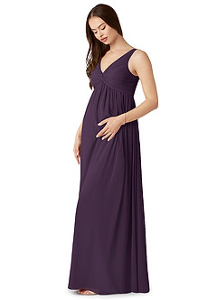 Azazie Yetta Maternity Bridesmaid Dresses A-Line V-Neck Gathered Chiffon Floor-Length Dress image4