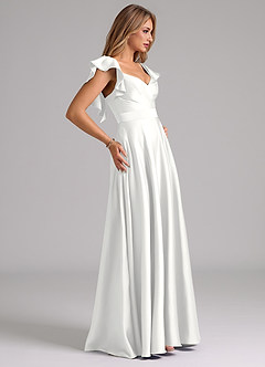 Azazie Leilani Bridesmaid Dresses White A-Line Ruched Stretch Satin Dress image6