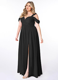 Azazie Lianne Bridesmaid Dresses Black A-Line Off the Shoulder Chiffon Dress image9