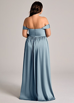 Azazie Calianna Bridesmaid Dresses Dusty Blue A-Line Off the Shoulder Stretch Satin Convertible Dress image7