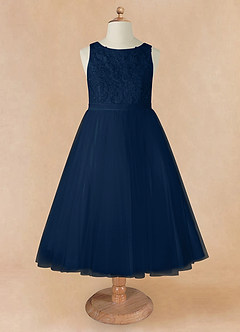 Azazie Calla Flower Girl Dresses Dark Navy Ball-Gown Lace Tulle Dress image7