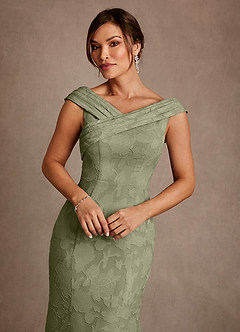 Azazie Keith Mother of the Bride Dresses Pistachio Sheath Pleated Floral Burnout Dress image4