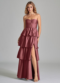 Azazie Faye Bridesmaid Dresses Amethyst A-Line Ruched Stretch Satin Dress image4