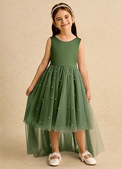 Azazie Bell Blumenmädchenkleider Ballkleid Schleifen Tüll Kleid Olivgrün image3