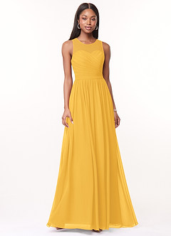 Azazie Nina Bridesmaid Dresses Marigold A-Line Pleated Chiffon Dress image1