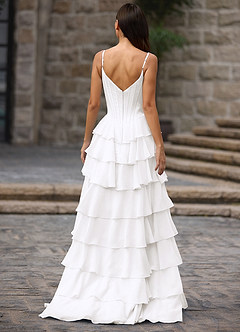 Floralace 화이트 러플 A라인 프롬 드레스 image3