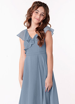Azazie Posie Junior MAI TAI A-Line Ruched Chiffon Dress image6