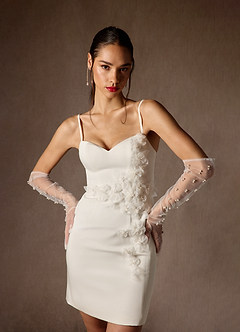 Azazie Leyla Wedding Dresses Diamond White Sheath Sweetheart Neckline Crepe Back Satin Dress image1