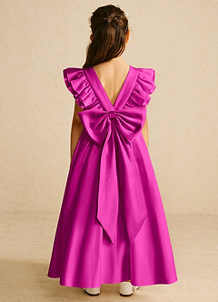 Azazie Piglette Flower Girl Dresses Fuchsia A-Line Bow Matte Satin Dress image1