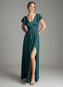 Azazie Omari Bridesmaid Dresses Pine A-Line Stretch Satin Dress image1