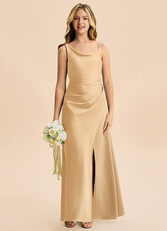 Azazie Abby Junior Gold A-Line Pleated Stretch Satin Dress image4