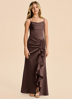 Azazie Rosalia Junior Ganache Sheath Pleated Stretch Satin Dress image6