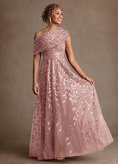 Azazie Sidney Mother of the Bride Dresses Dusty Rose A-Line Off the Shoulder Lace Dress image4