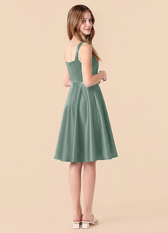 Azazie Amira Junior Silver Sage A-Line Pleated Stretch Satin Dress image2