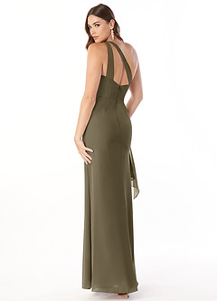 Azazie Maive Bridesmaid Dresses Willow Green Sheath Pleated Ruffle Chiffon Dress image3