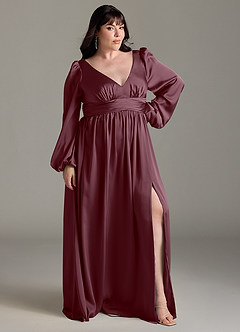 Azazie Norah Bridesmaid Dresses Sangria A-Line Stretch Satin Dress image9