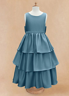 Azazie Margie Flower Girl Dresses Bermuda A-Line Bow Stretch Satin Dress image4