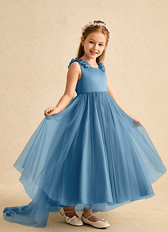 Azazie Lorita Robe Demoiselle D'honneur Fillette Robe Trapèze en Tulle Perlé Acier Bleuté image7