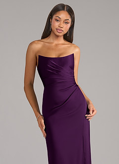 Azazie Marla Bridesmaid Dresses Grape Sheath Strapless Stretch Satin Convertible Dress image2
